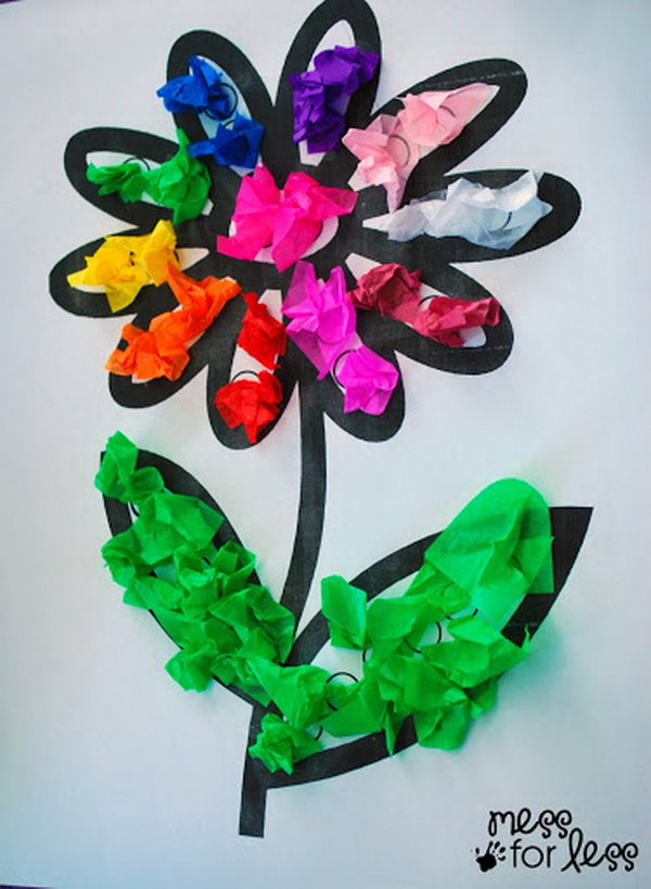 Tissue paper flower art for kids, 