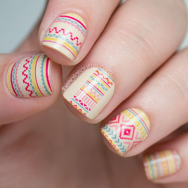 Cool Tribal Nail Art Ideas and Designs. Work to mark rites of passage, helped identify family members or work as a charm to ward off evil spirits. Wonderful for festive or special occasions.
