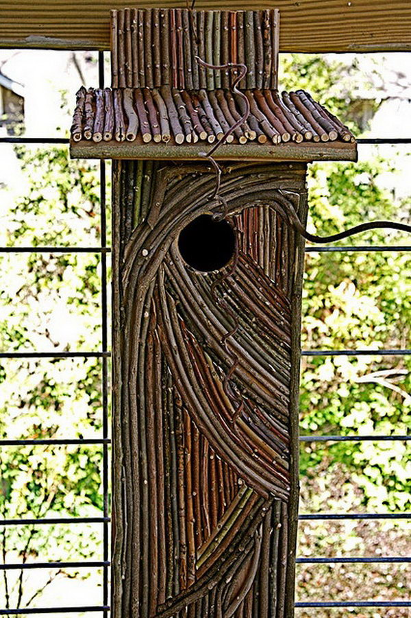 Twig enhanced wood birdhouse, 