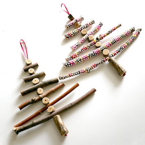DIY Twig Christmas Tree Ornaments, 