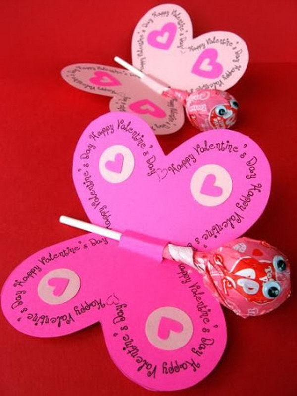 Lollipop Butterfly Valentine Day Card. Creative Valentine Cards that stand out from those of his classmates through the use of clever, interesting sayings. A fun play on words.