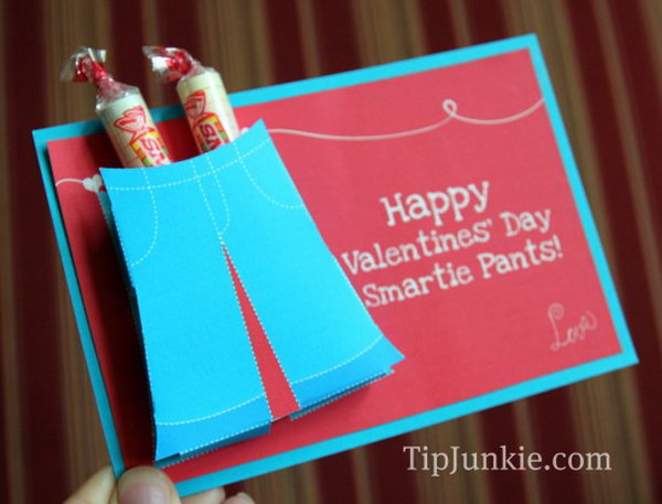 3D Smartie Pants Valentines Candy Card. Creative Valentine Cards that stand out from those of his classmates through the use of clever, interesting sayings. A fun play on words.