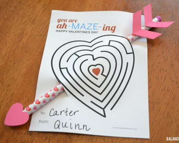 A cute arrow pencil Valentine's Day card that reads 'you are ah-maze-ing'. Creative Valentine Cards that stand out from those of his classmates through the use of clever, interesting sayings. A fun play on words.