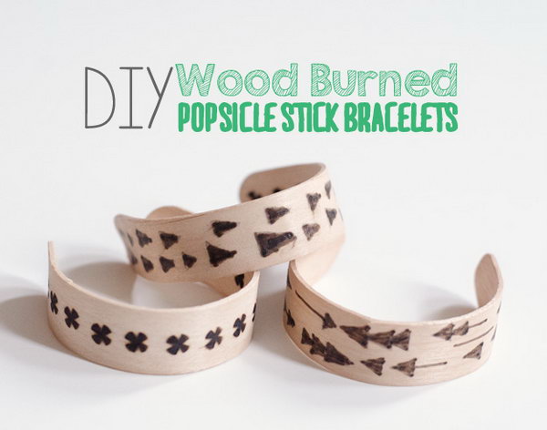 DIY Wood Burned Popsicle Sticks Bracelets, 