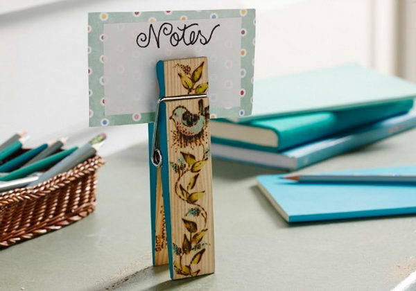 DIY Wood Burned Clothespin Note Clip. 