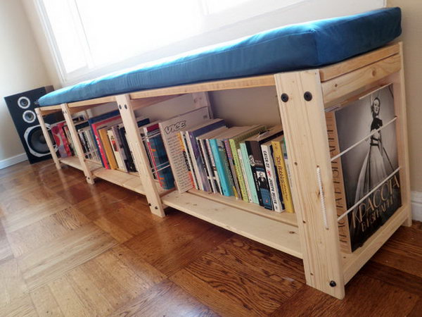 Convert a IKEA Gorm shelving unit into a stylish bench for books and DVDS storage. 