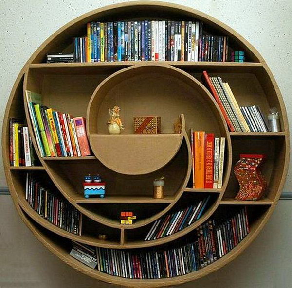 This circular cardboard shelf not only provides space for your movie DVDS and books, but also enhance your house interior design. 