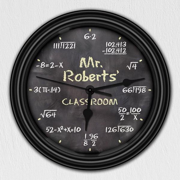 Math chalkboard wall clock for kids or classroom. 