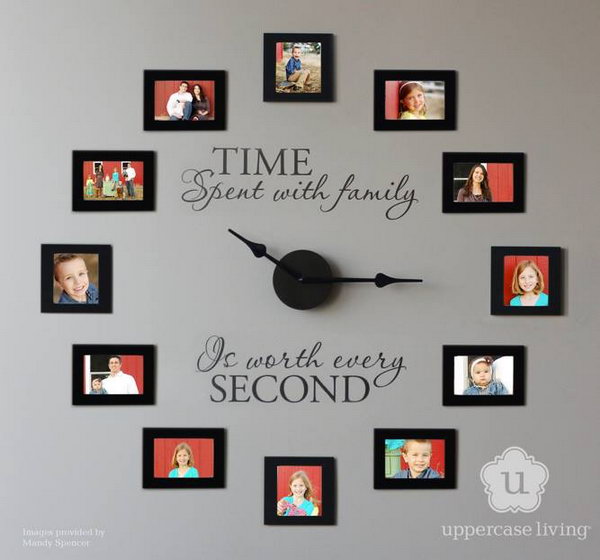 Time spent with family is worth every second. Picture frame wall clock idea.  