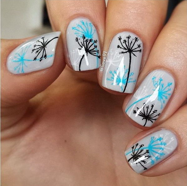 A dandelion is a wild plant which has yellow flowers with lots of thin petals. When you blow the petals, all the seeds drop off, your dream wonder goes with the seeds. It symbolizes what you wish and is considered to bring good luck and prosperity. Take a look at these cute dandelion nail art designs, which reminds us of the innocent life during our childhood.