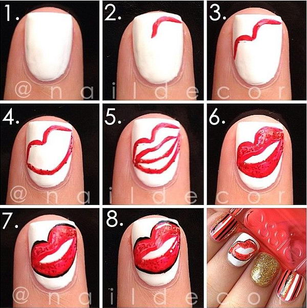 Valentine's Day is coming soon, and it doesn't only pertain to home decorating, crafting and picking gifts for your loved one. You can also decorate your nails to match the season. Take a look at these sweet kiss nail art designs and then choose one of them for yourself. Your nails will look just as sweet as the holiday is and melt your partner's heart.