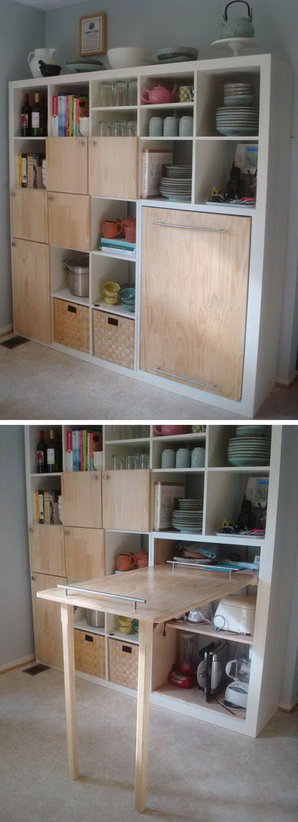 Pull-out counter top for kitchen storage, 