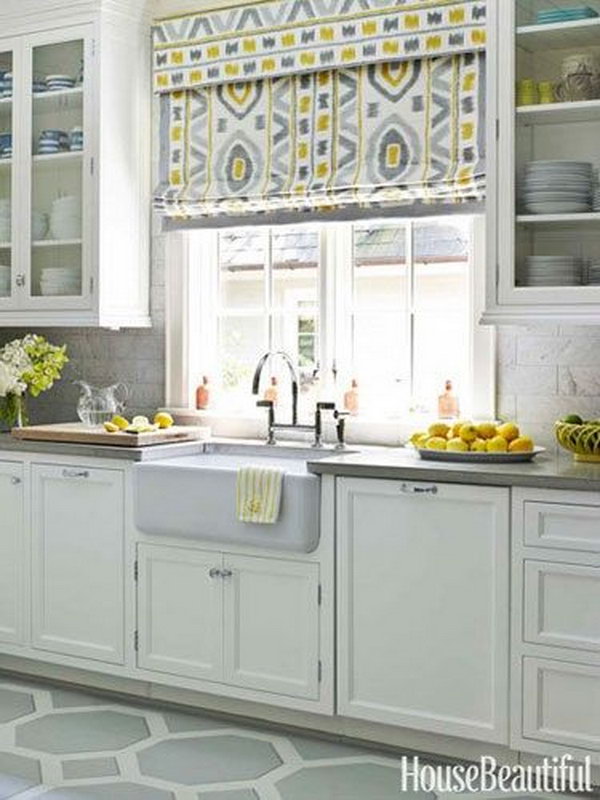 Yellow and Gray Kitchen Window Treatment, 