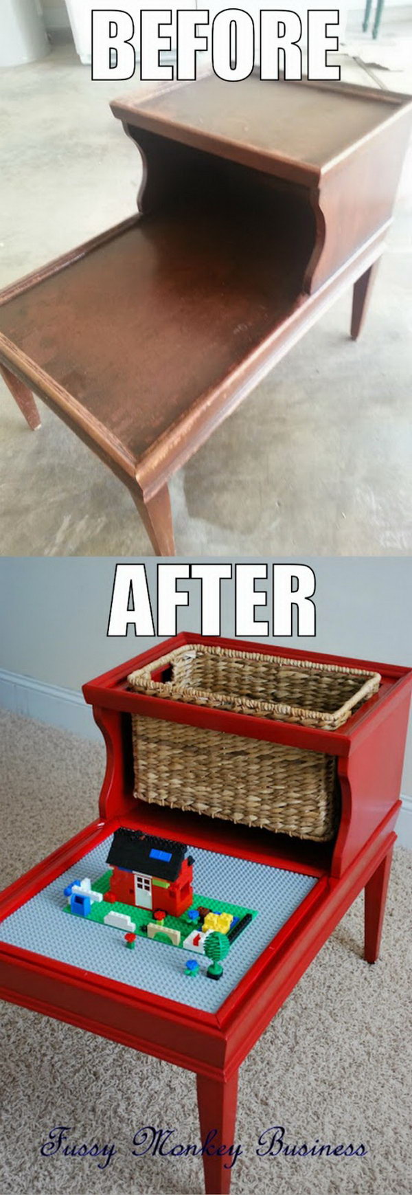 DIY LEGO table made from an old furniture. 