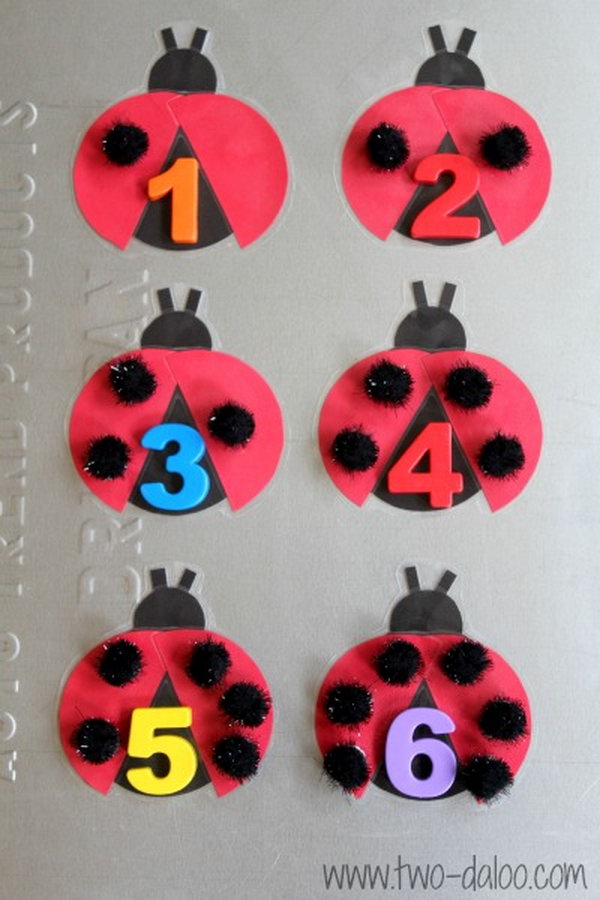 Make a fun and easy magnetic ladybug counting interactive bulletin board. These colorful ladybugs are sure to engage your toddler or preschooler in one-to-one correspondence, matching number symbols to quantities, fine motor practice, and learning about insects in a playful way. 