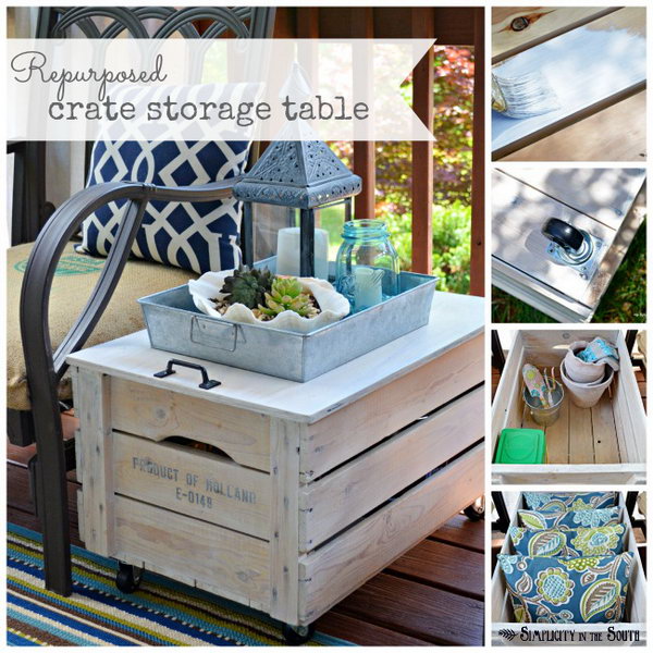 Repurposed wooden shipping crate table. 