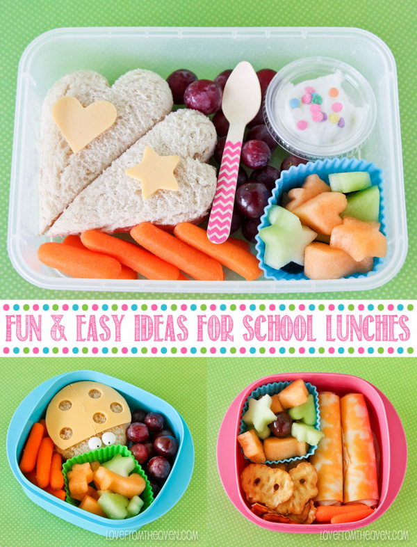 Use cookie cutters to make the sandwich, cheese and fruits different. Make sure the kids actually eat the lunches. 