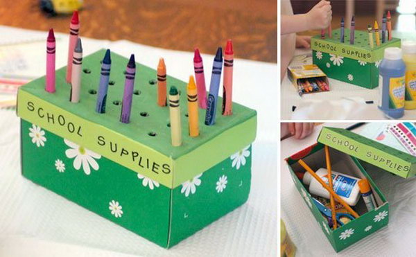 This shoebox craft box is a perfect solution to art desk clutter. Not only is it functional, it's also fun to make. 