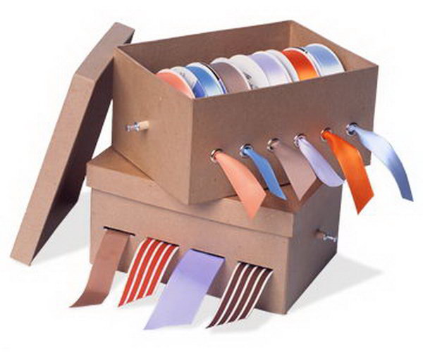 Make the ribbons untangled and ready to use with this easily made shoe box organizer.  