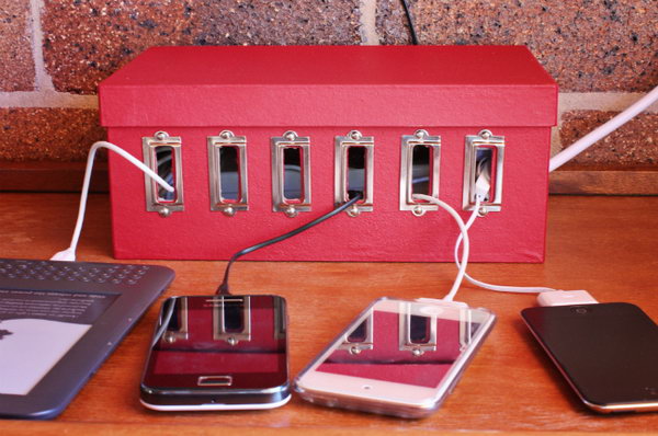Create a recharge station for all of your devices, and keep tangled cables out of sight. 
