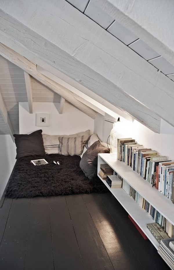 Attic Bookshelf Storage. Fill the unused attic space with books. Create a cozy home library for your small room.