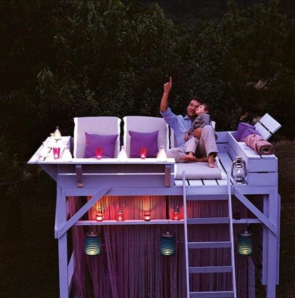 Turn an Old Bunk Bed into a Stargazing Treehouse. Interesting things to do out there in your backyard. So simple and cheap to make, and you could play them with your kids or family anytime.