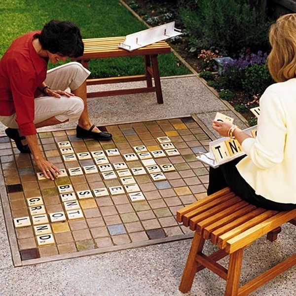 Giant Scrabble Game Board. Interesting things to do out there in your backyard. So simple and cheap to make, and you could play them with your kids or family anytime.