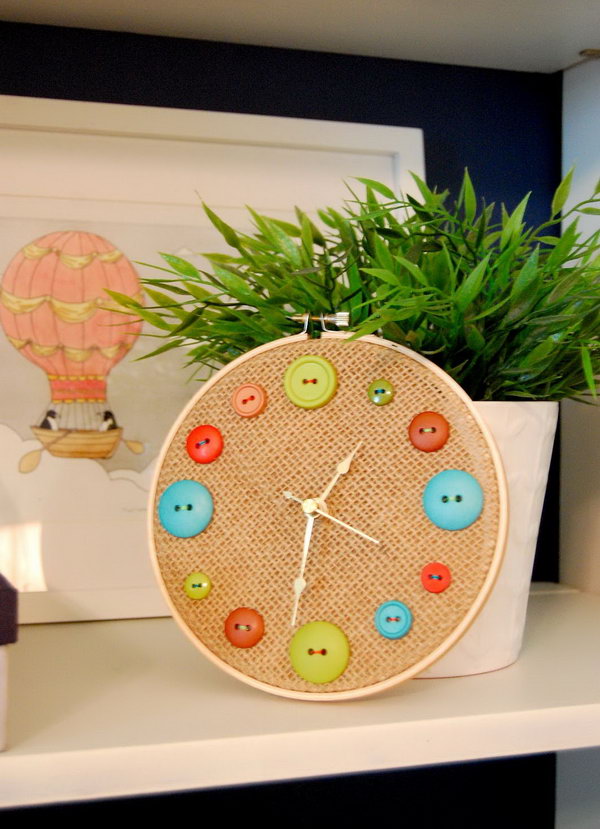 DIY Button Clock. A great idea for repurposing old buttons. This would make a great addition to a kid’s room or a craft room. 