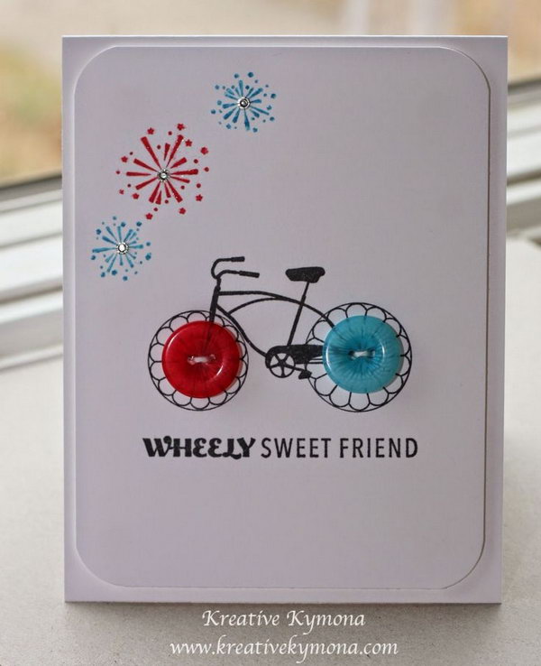 Button Bike Greeting Card. A simple and sweet card idea for your best friends. 