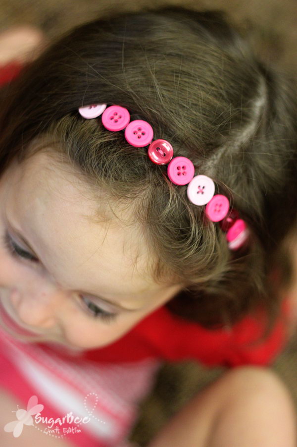 Button Headband. A great project for girls to teach them about sewing on buttons. They turned out simply adorable and kids' smiling faces display their pride. 