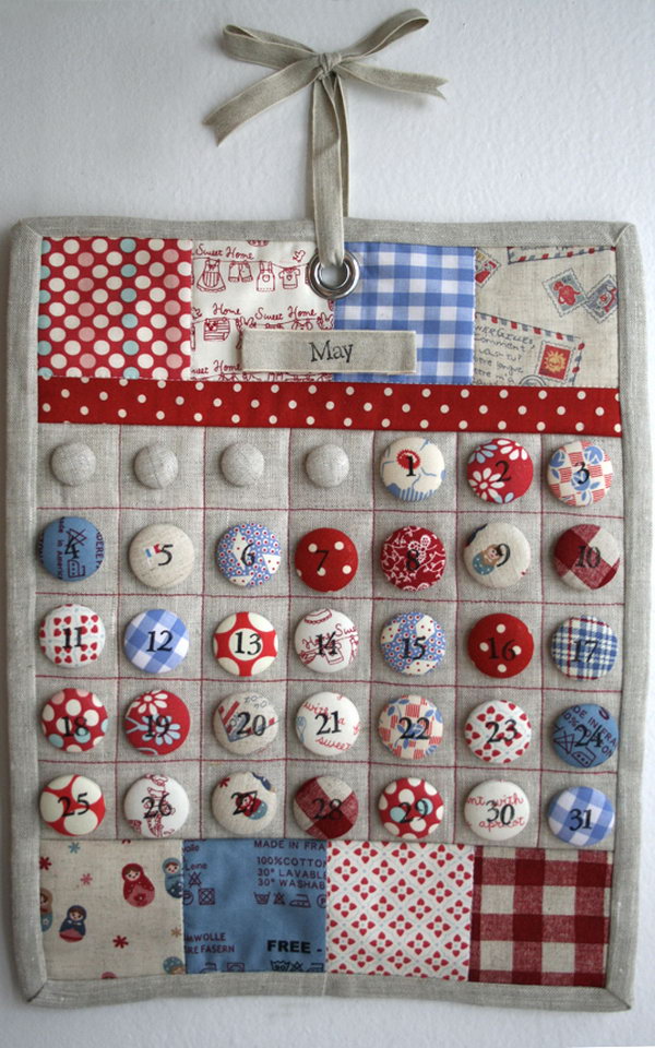 Calendar Made From Fabric Covered Buttons. What a fantastic craft idea. 