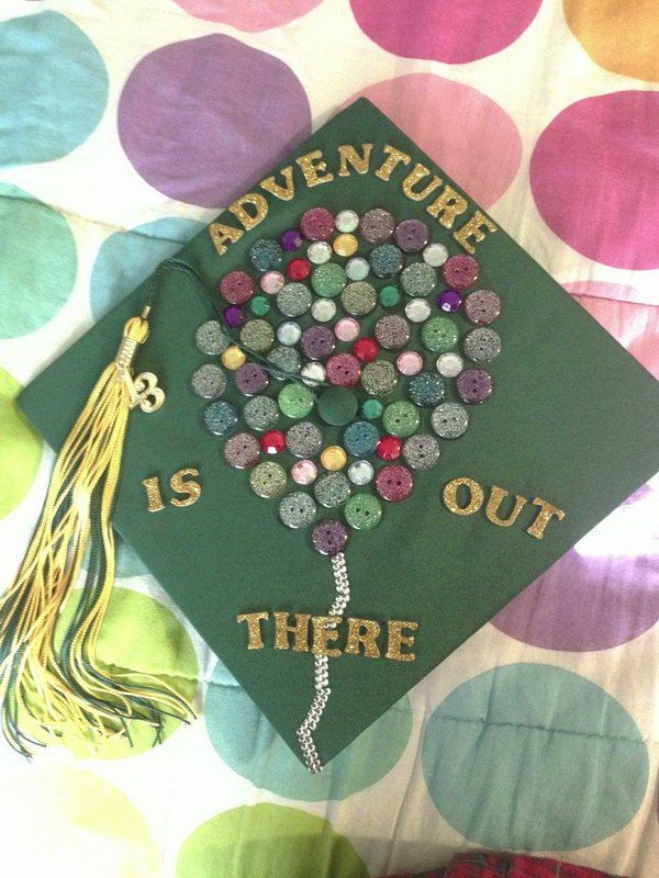 Graduation Cap Decorated with Button Balloon. 