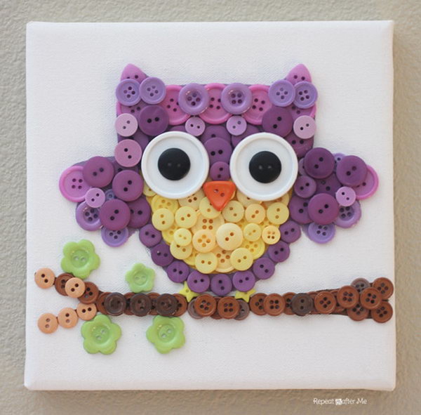 Owl Craft Made From Buttons.  