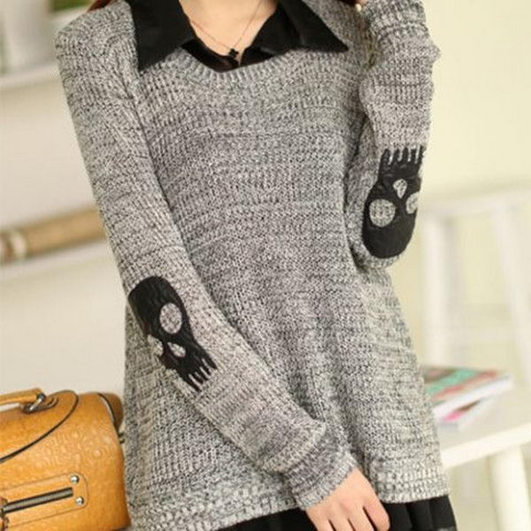 Skull Patch Chiffon Spliced Sweater. Create a style of intelligence, distinction and romantic fashion. Give your old sweater or jacket a new life.