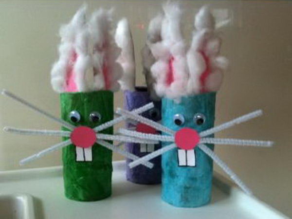 Toilet Paper Roll Easter Bunnies. Repurpose empty toilet paper rolls as funny bunnies, instead of just throwing them away. 