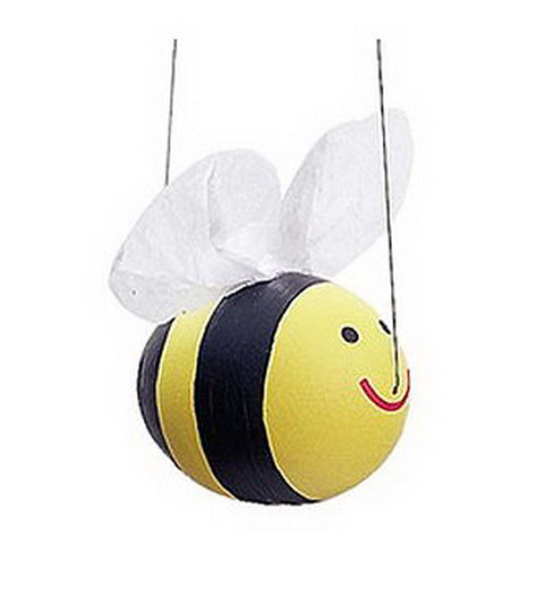 Just three simple steps to DIY your happy bumble bee. Paint this cute fellow yellow with black stripes and attach fishing line and tissue-paper wings, it's so funny to watch this little guy soar!