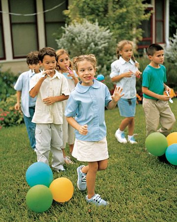 Egg and Spoon Race. Have children balance an egg on a spoon and race across the lawn. It's a fantastic way of keeping the kids and adults entertained at your party. 