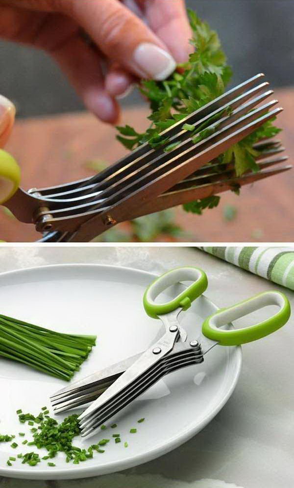 5-Blade Herb Scissors. The five blades do such a good job chopping things like parsley, rosemary and thyme. It allows your herbs to be cut with ease in seconds. 