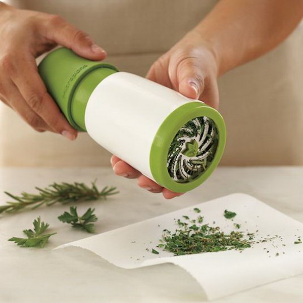 Fresh Herb Mill Kitchen Gadget. Grind and dispense fresh herbs with a simple twist. This tool makes it a  piece of cake to include fresh herbs into all of your home cooking. 