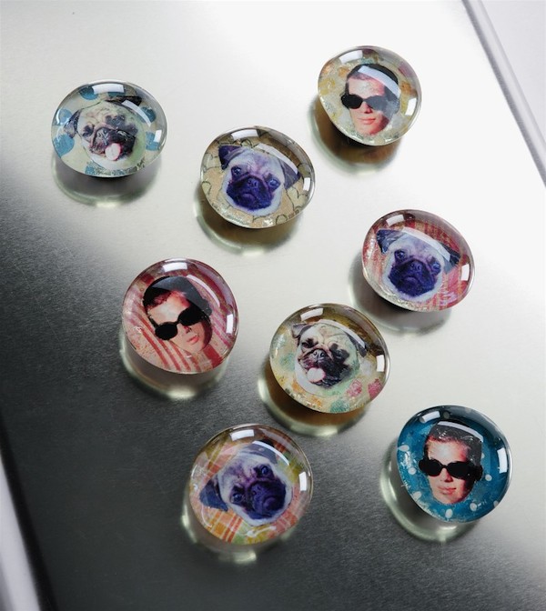 Photo Face Glass Magnets. Make glass marble magnets with your photos and Mod Podge. These make great gifts, and they can be whipped up quickly. 