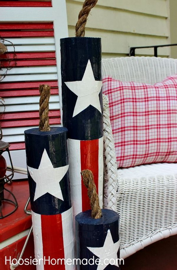DIY Wooden Firecrackers for Patriotic Decoration. 