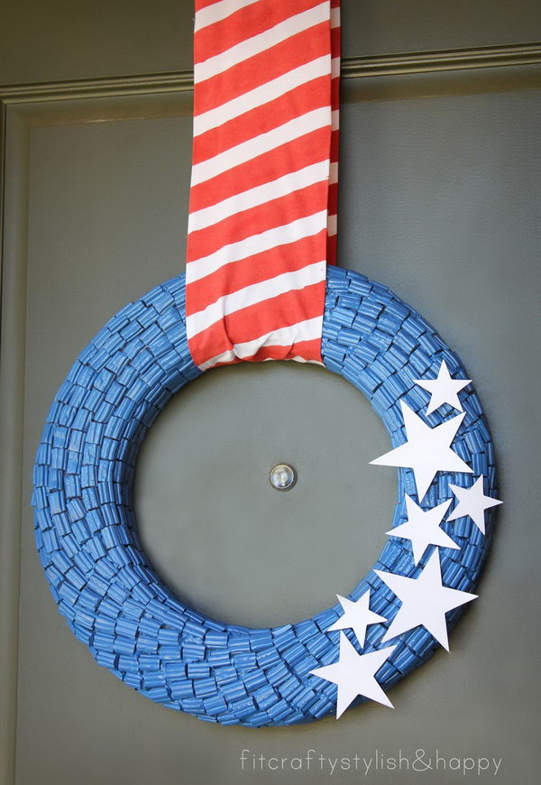 Fourth of July Candy Wreath. A fantastic patriotic decoration idea you would never thought of.  