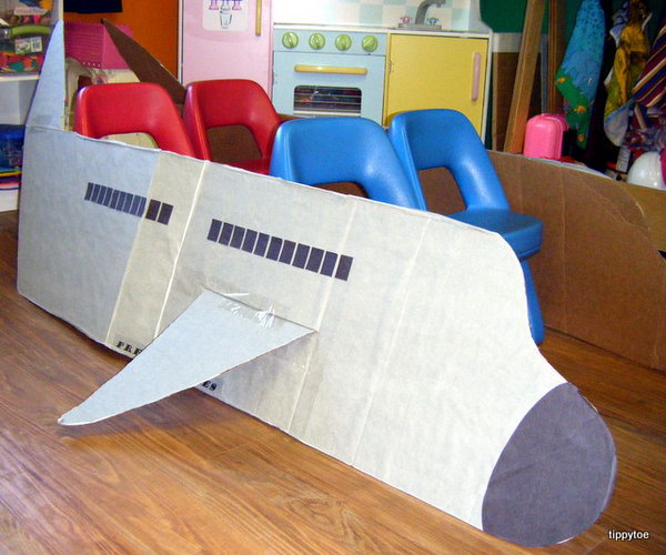 Dramatic Play Airplane. Turn your cardboard box into an airplane craft. Cool idea for transportation theme dramatic play area. 