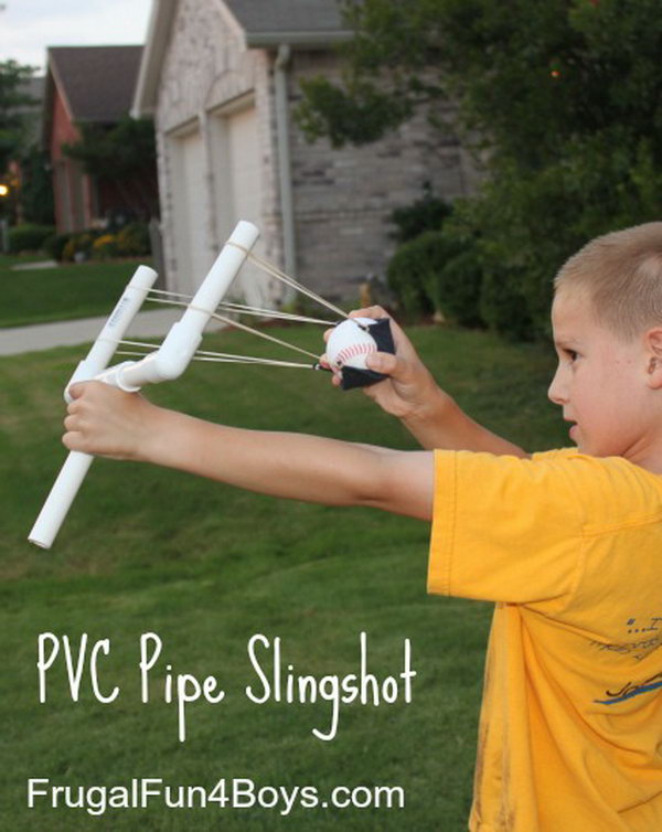 PVC Pipe Sling Shot for Kids. Kids would have lots of fun building and playing with this PVC pipe sling shot. 