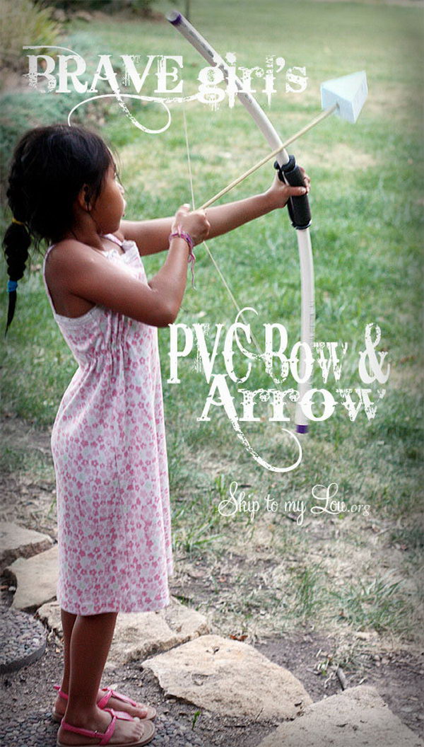 DIY PVC Pipe Bow and Arrows. The bow and arrows are super simple to make and make great party favors if you are hosting a party. 