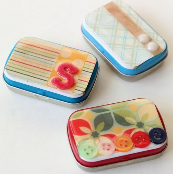 DIY Tiny Tin Storage. If you have many tiny mint tins at hand and love recycled crafting, it is an amazing idea to use these tins to make cute storage boxes as the teacher appreciation gift. 