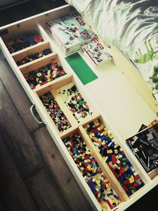 Built a Lego storage unit on casters to roll under the bed. The task of sorting and storing these little building bricks will be so easy.  