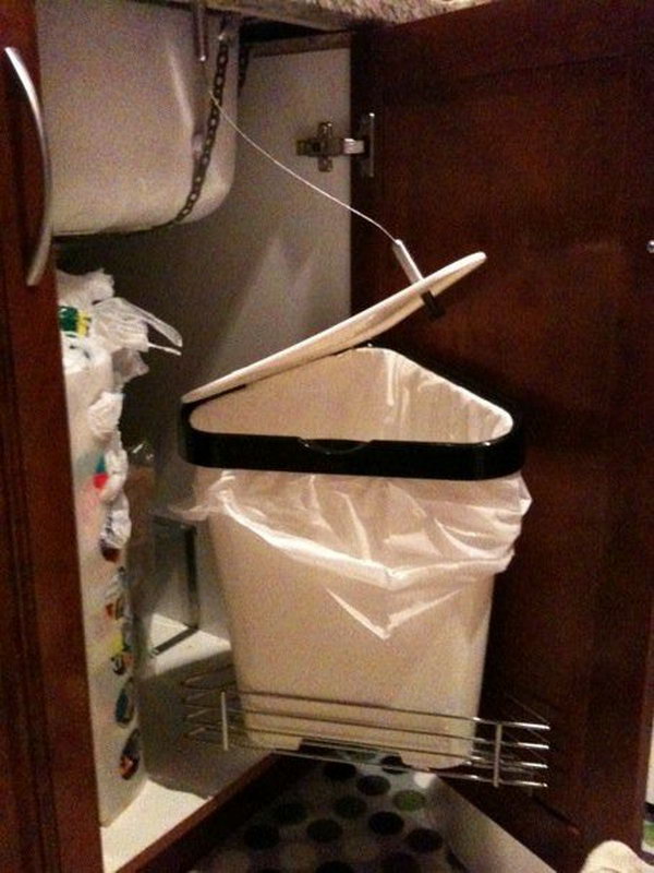 DIY Auto-Opening Garbage Can. Make a sliding and auto-opening garbage under the sink. The lid is connected to sink, so when door opens lid opens.  