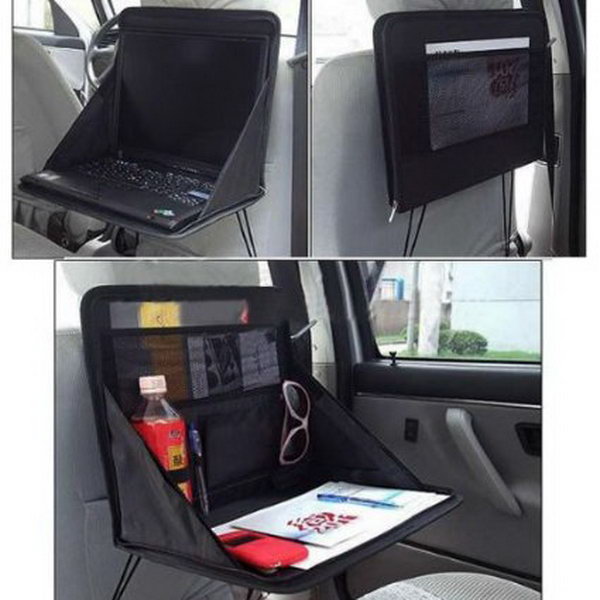 Laptop Holder. It makes full use of the little car space as a good storage of whatever necessities, such as snack, food, drink, etc. Artfully and is easy to install and use. 