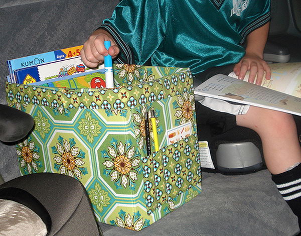 If you have children of any age in the car during the travel, making a tote like this is a must. You can put kids toys, crayons, comic books, LEGOs or anything else that keep your kids busy during the travel so that they will not be lost under the seat. 